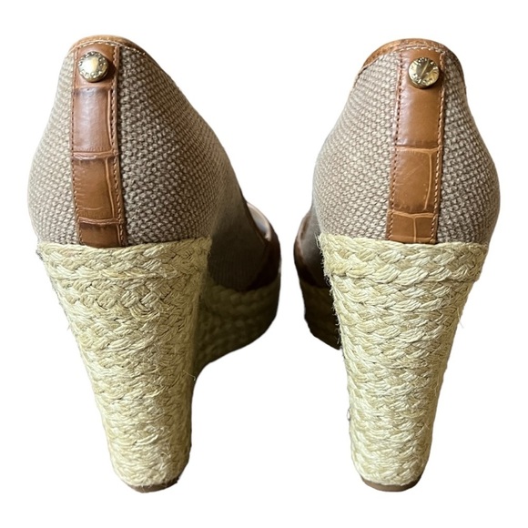Michael Michael Kors Leather & Hemp Cassandra Open Toe Wedge Heeled Shoes 9.5M - Picture 5 of 10